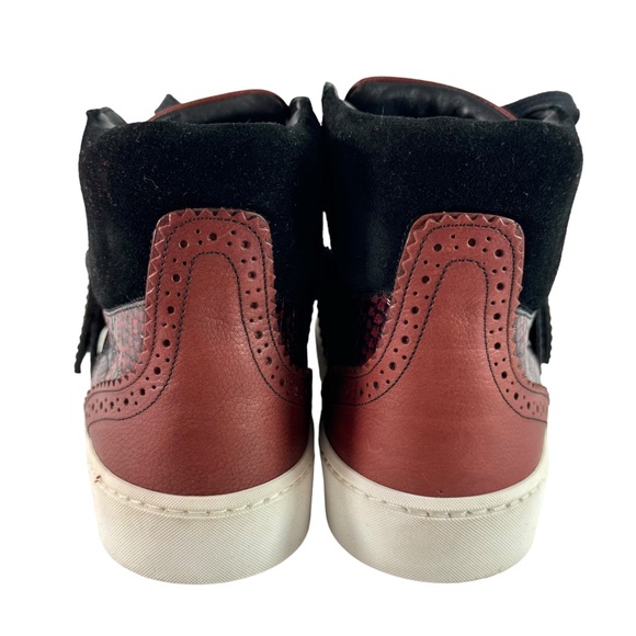 BURBERRY Black & Burgundy Leather Snake Print Buckle Women's Sneakers 38.5-8.5US - Picture 10 of 12